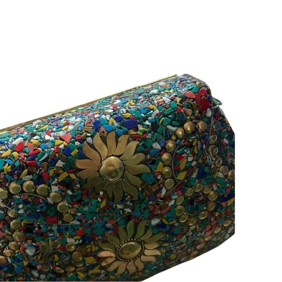 Ramla Boho Mosaic Chain Bag I Beaded Stone Crossbody |Festival Statement Purse - Picture 3 of 8